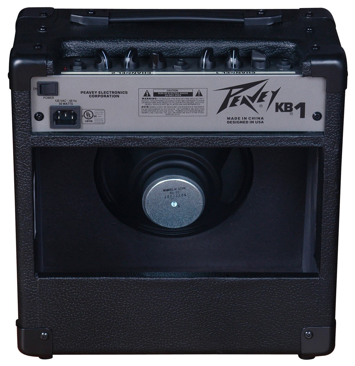 Ampli clavier 15W, HP 1x 8", 2 canaux, EQ 2 bandes, 2 entrées ligne, sortie casque, finition noir