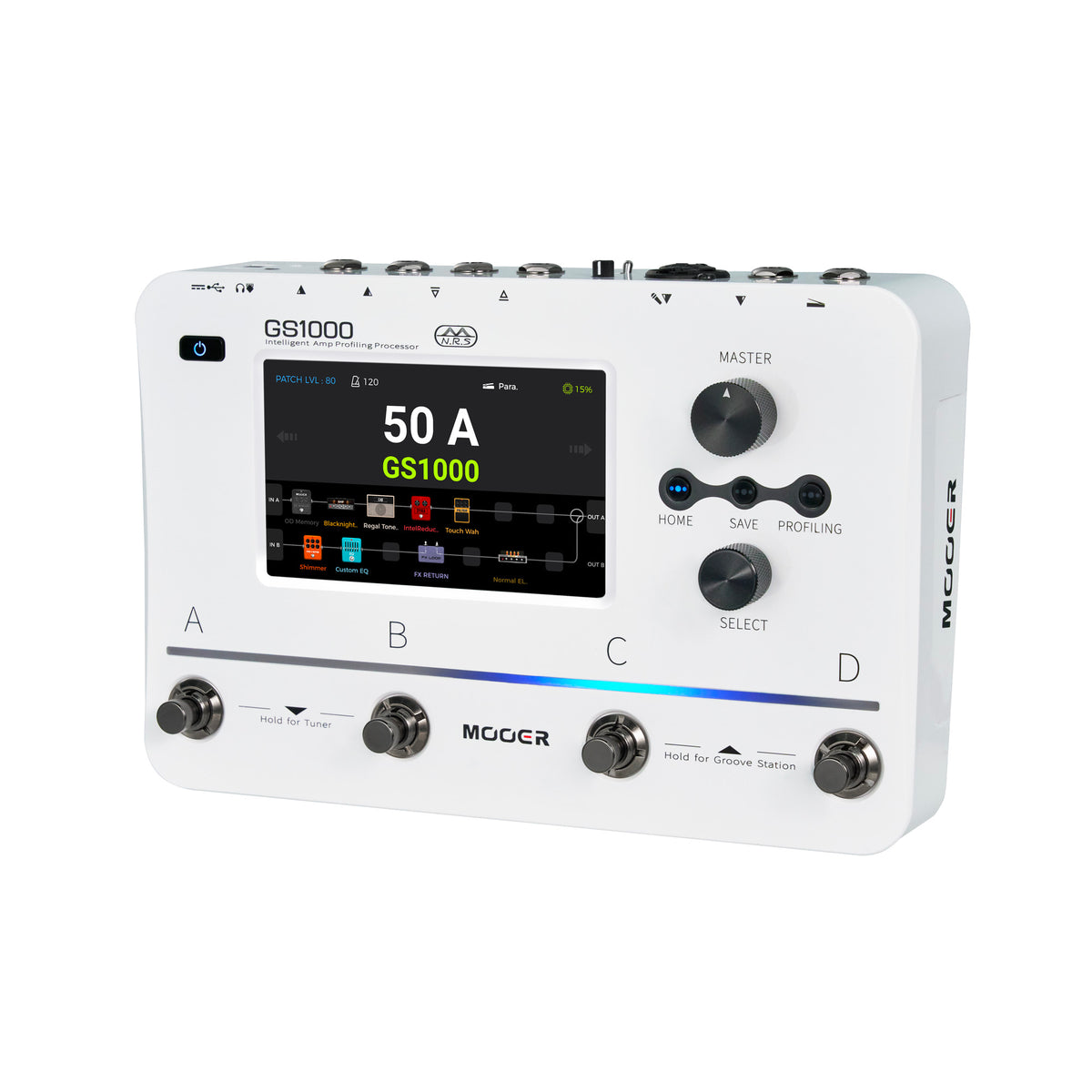 Pédalier multi-effets GS1000, processeur intelligent de profilage d'ampli, écran tactile 5", 350 effets, 120 emplacements, blanc