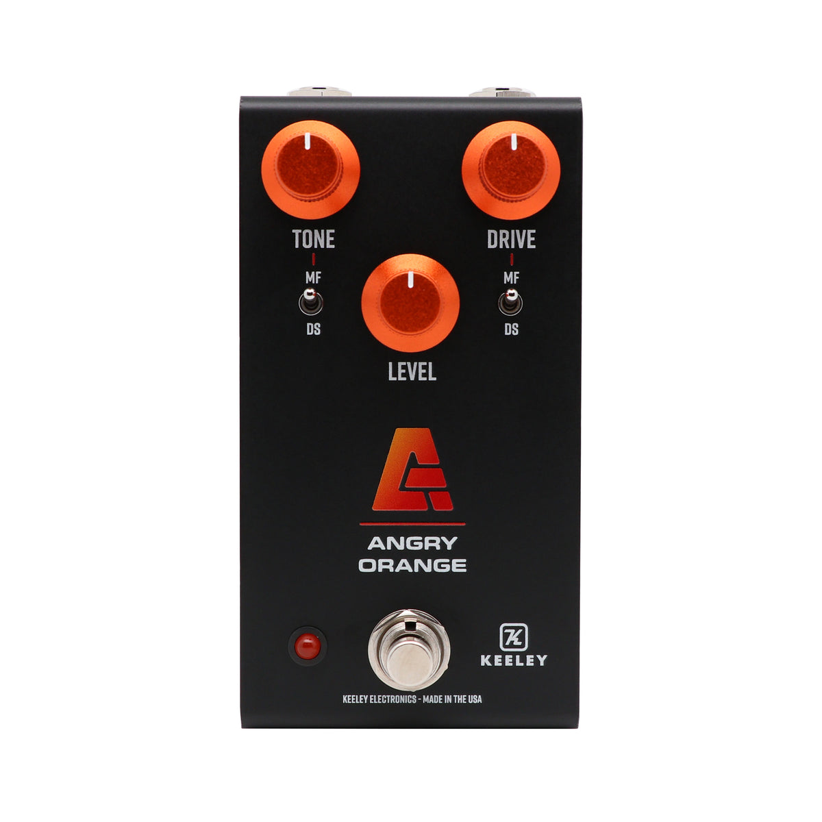 Pédale ANGRY ORANGE, fuzz et distorsion basée sur deux pédales légendaires, 100% analogique, noir et orange