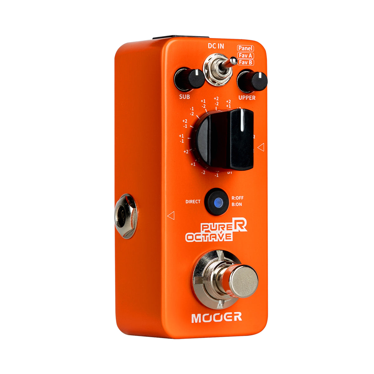 Pédale PURER OCTAVE, octaver polyphonique 15 modes, 1 mode Detune, boîtier métal, true bypass, orange brillant