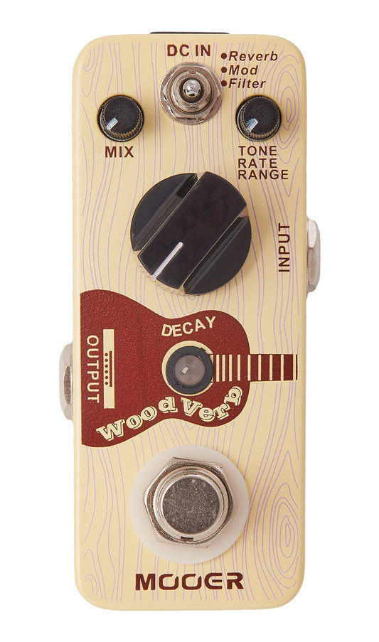Pédale WOODVERB, réverb numérique pour guitare acoustique 3 modes, boîtier métal, true bypass, imitation bois