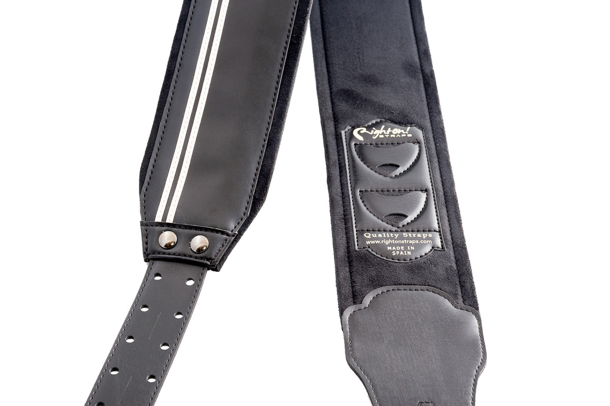 Courroie modèle B-RACE, extérieur synthétique, largeur 8 cm, longueur 98 à 153 cm, porte-médiators intégré, noir