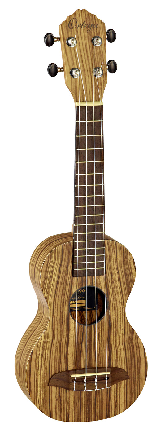RFU10Z, modèle Soprano, table zebrawood, fond & éclisses zebrawood, manche acajou, housse, naturel satiné
