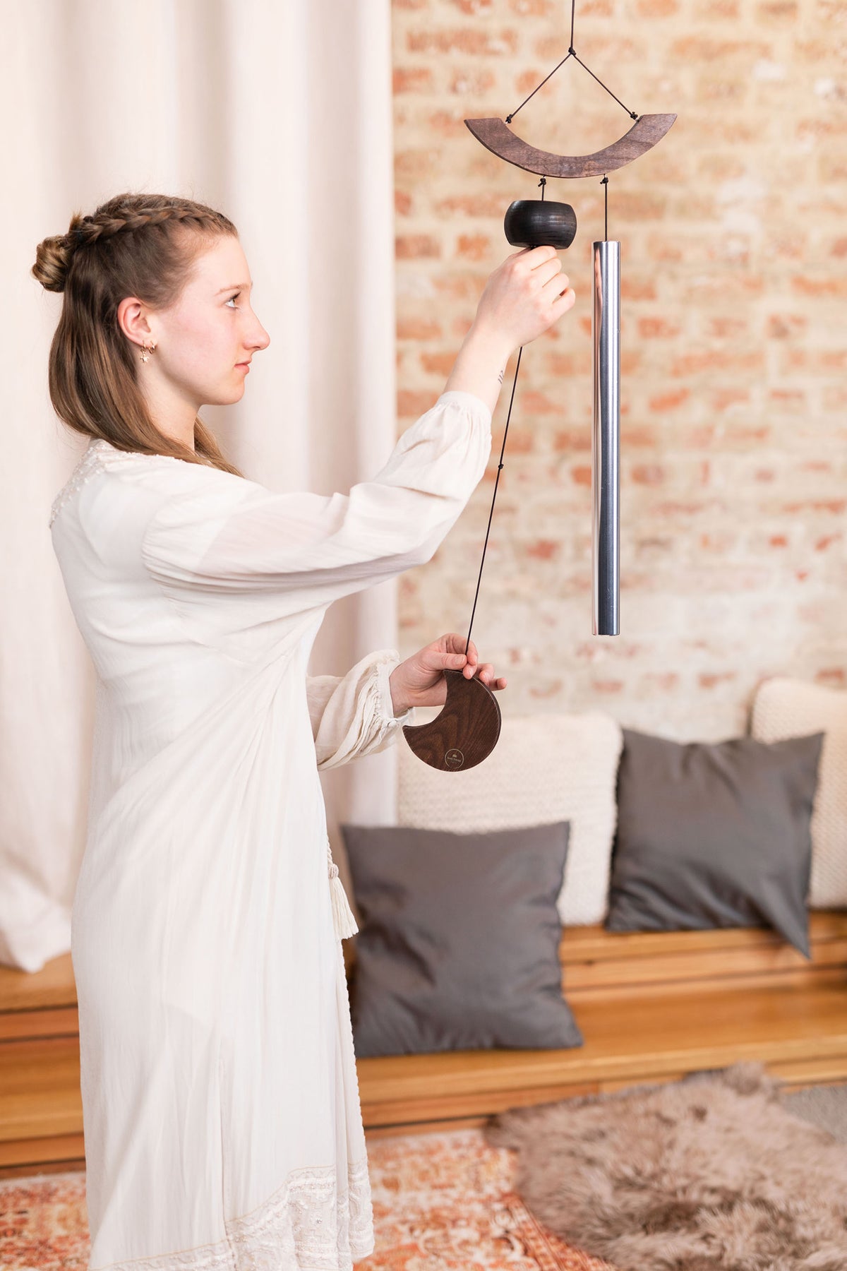 CHIMES SONIC ENERGY MOON 35", ARGENT