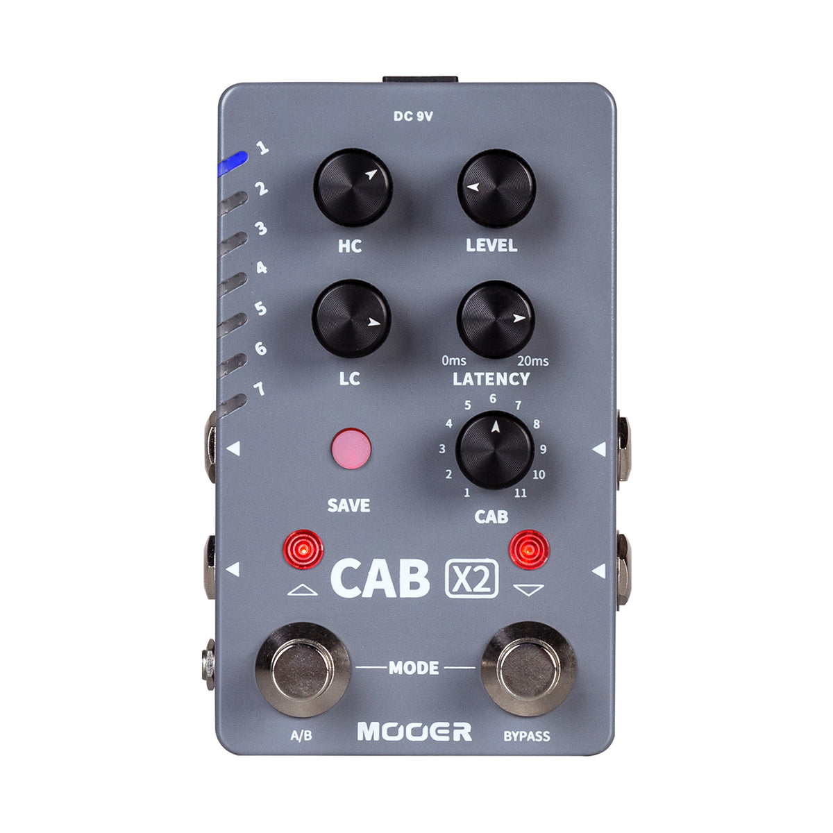 Pédale CAB X2, simulateur d'enceintes et de réponses impulsionnelles, 14 presets, 11 simulations d'enceinte préinstallées, gris
