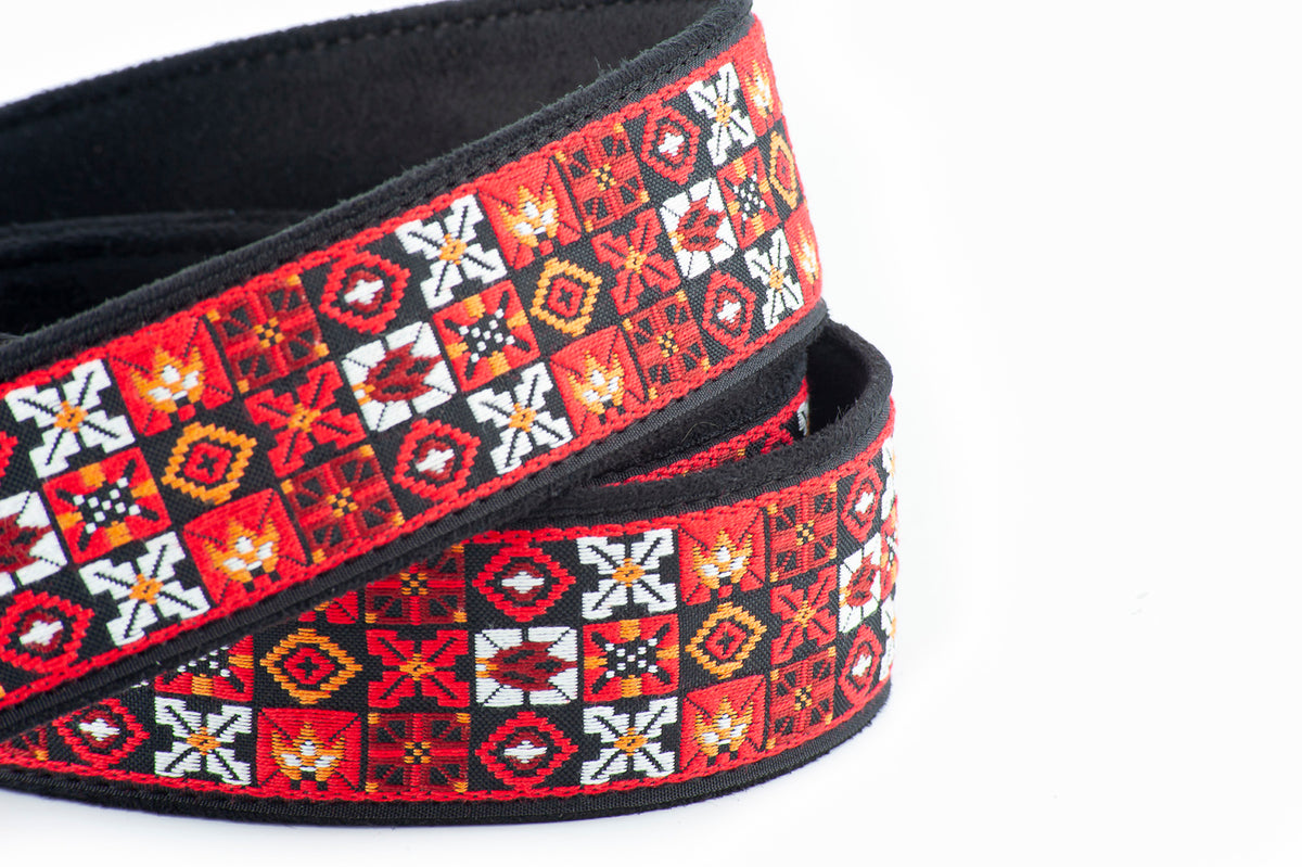 Courroie modèle LEGEND JH.II, tissu Jacquard, largeur 6 cm, longueur 90 à 150 cm, porte-médiators intégré, rouge
