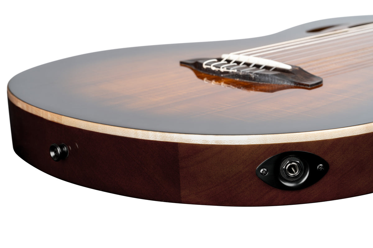 RTPDLX-ACA, modèle TourPlayer, EQ Magus X, corps okoumé, table acacia, sillet 48 mm, housse, dégradé brillant