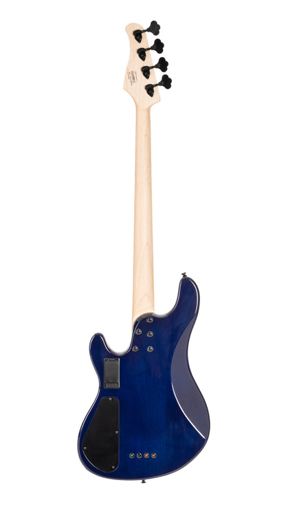 GB-FUSION, 4 cordes, table érable échauffé, corps aulne, micros Voiced Tone VTB-ST, active/passive, blue burst