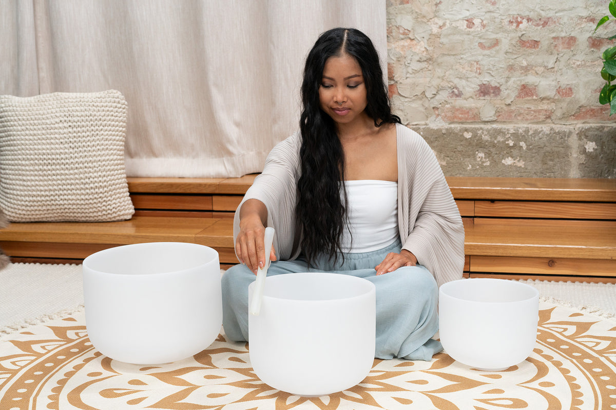 SET 3 SINGING BOWLS SONIC ENERGY CRYSTAL 432Hz / A4, F4, D4
