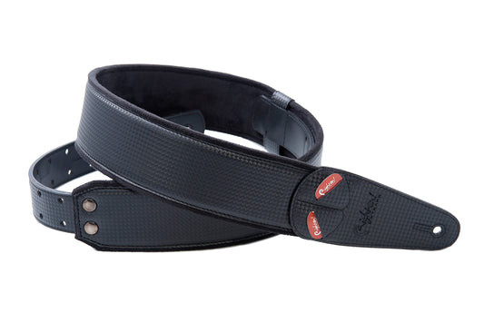 Courroie modèle CARBON, extérieur synthétique, largeur 6 cm, longueur 100 à 145 cm, porte-médiators intégré, noir