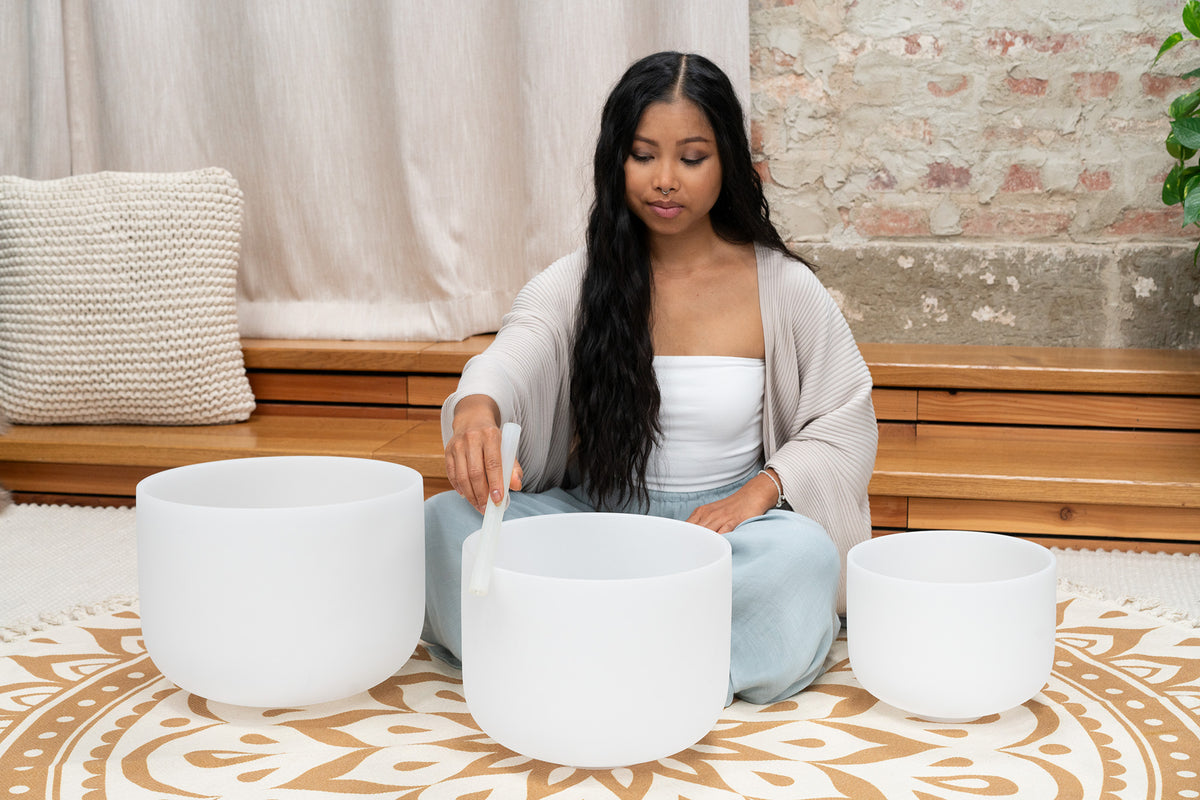 SET 3 SINGING BOWLS SONIC ENERGY CRYSTAL 432Hz / G4, E4, C4