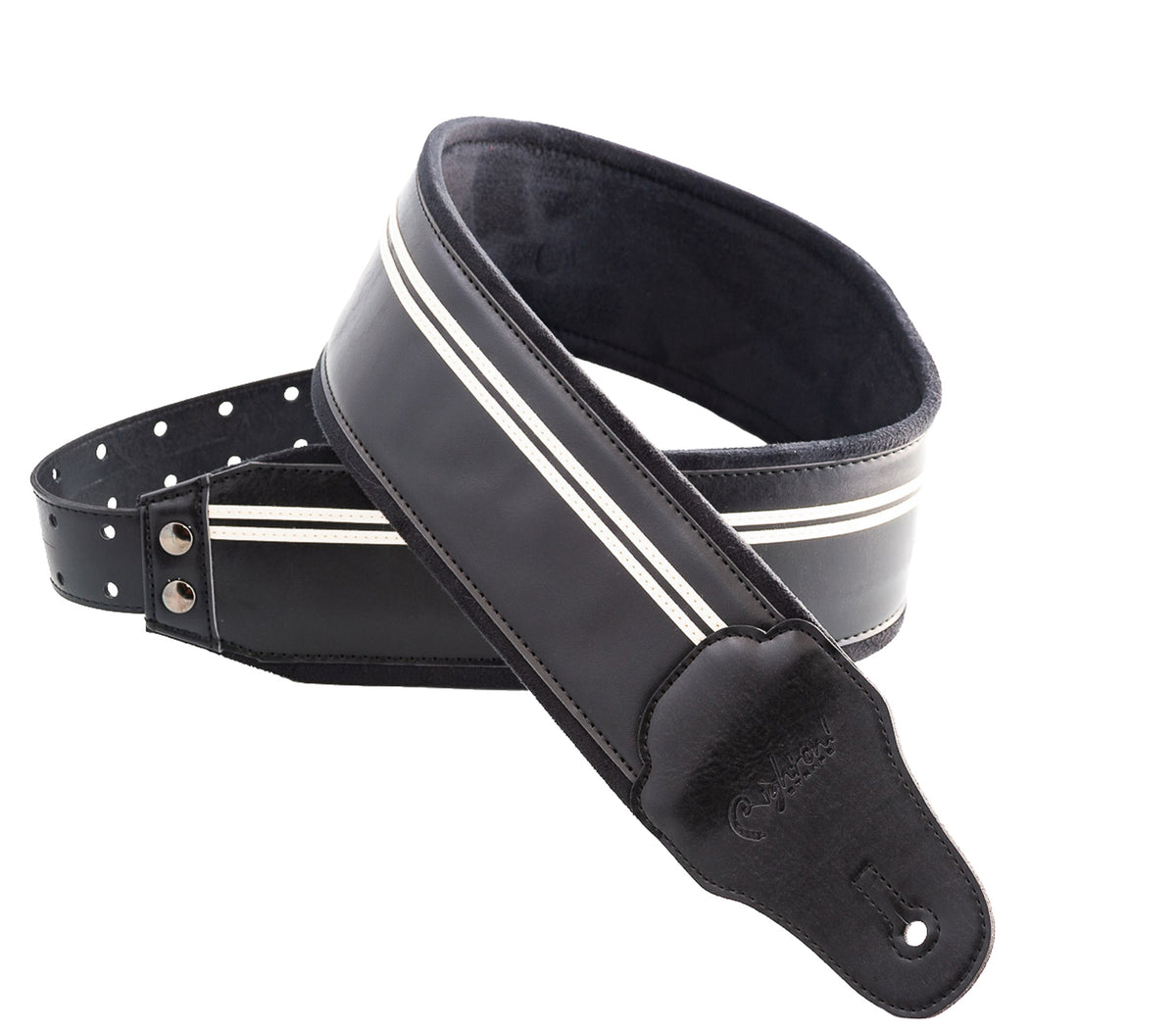 Courroie modèle B-RACE, extérieur synthétique, largeur 8 cm, longueur 98 à 153 cm, porte-médiators intégré, noir