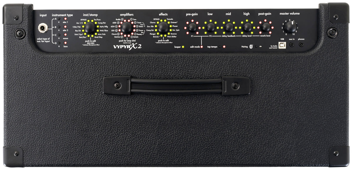 Ampli à modélisation 60W, HP 1x 12", 36 modèles d'amplis, 26 effets, EQ 3 bandes, accordeur intégré, Bluetooth, finition noir