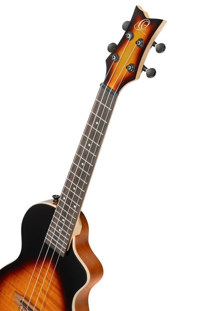 NEO-U-TGB, modèle Ténor, pan coupé, EQ MagusExpress, table érable flammé, corps okoumé, manche érable, housse, tobacco burst