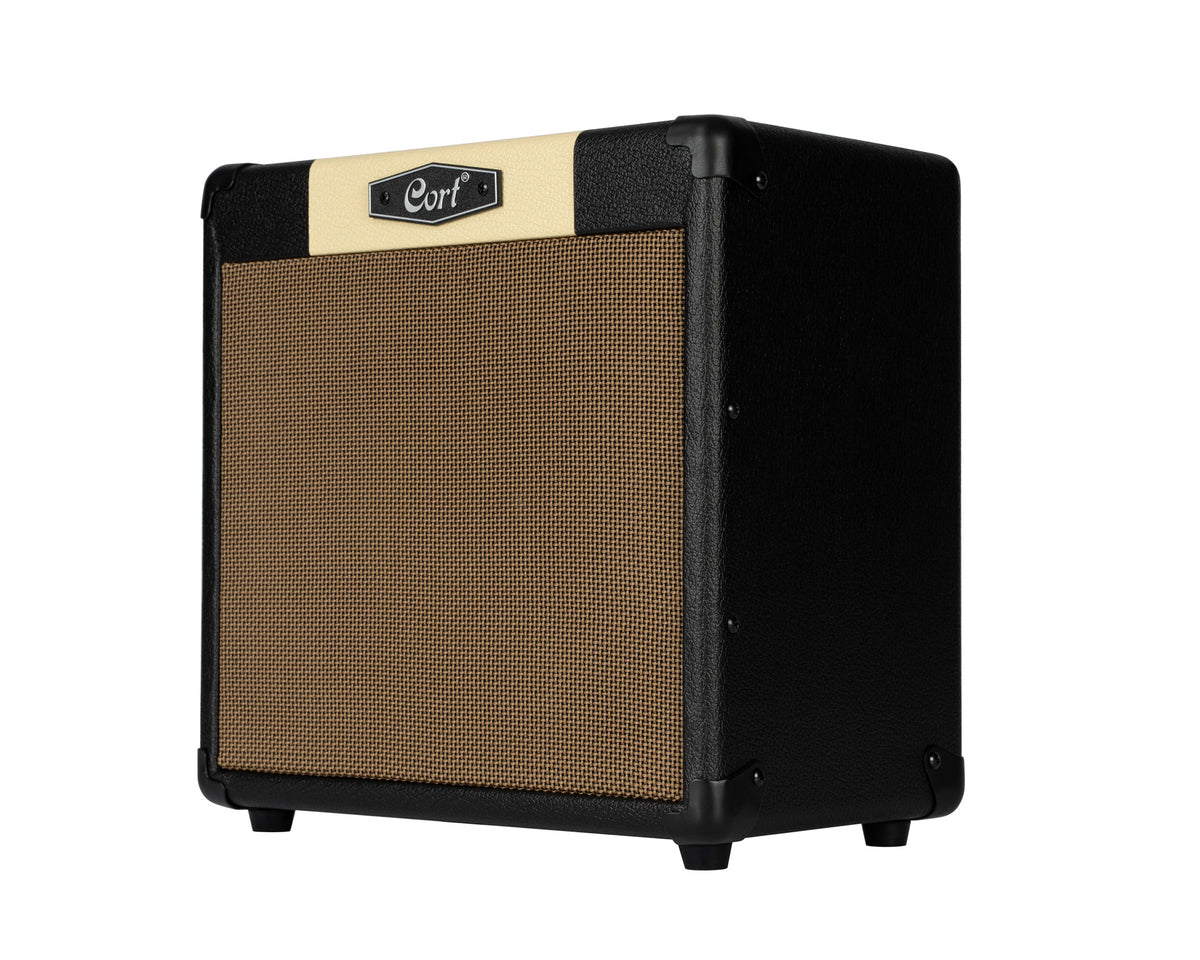 Ampli guitare 15W, 1 x 8", 2 canaux, égaliseur 3 bandes, réverb, entrée CD/MP3 mini-Jack, sortie casque mini-Jack, noir