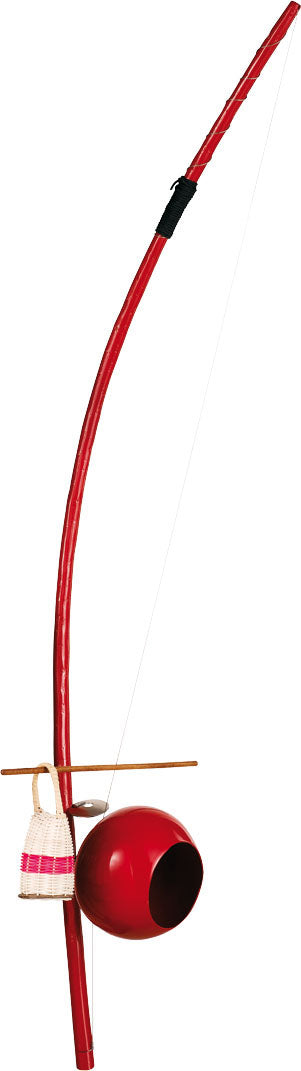 Berimbau fibre de verre, inclus : caxixi, plaque métal, baguette bois et housse de transport, rouge