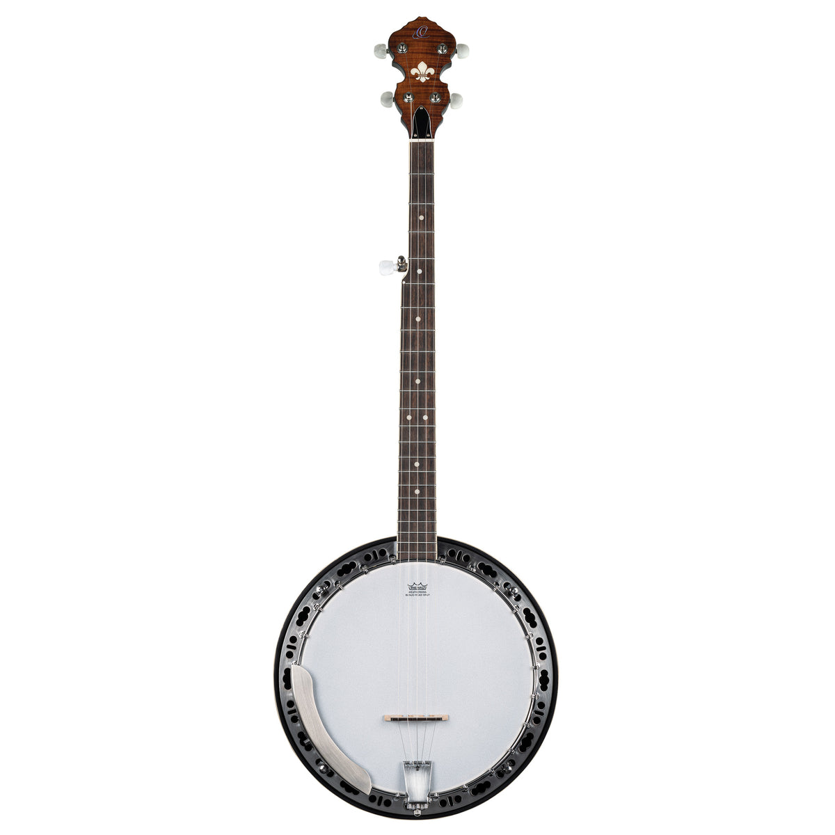 OBJ300, banjo 5 cordes, 24 tirants, fond érable, éclisses acajou, manche acajou, touche palissandre, whiskey burst satiné