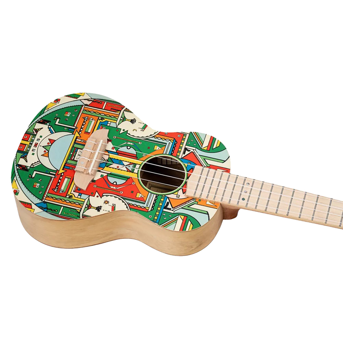 RUAR-HY, modèle Concert, table épicéa avec motif custom, fond & éclisses catalpa, manche nato, motif"Himalaya" satiné
