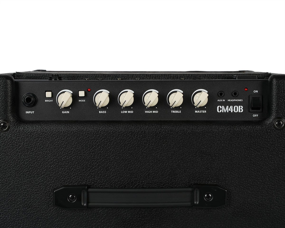 Ampli basse CM40B, 40W, HP 10", égaliseur 4 bandes, contrôle Gain, bouton Bright, bouton Mode, poids: 9.7 kg, noir