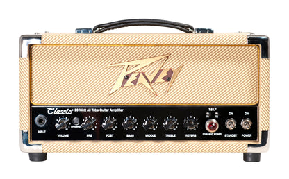 Tête amplifiée à lampes compact 20W, 2 canaux, EQ 3 bandes, Reverb, pédalier inclus, sortie DI, sortie casque, finition tweed