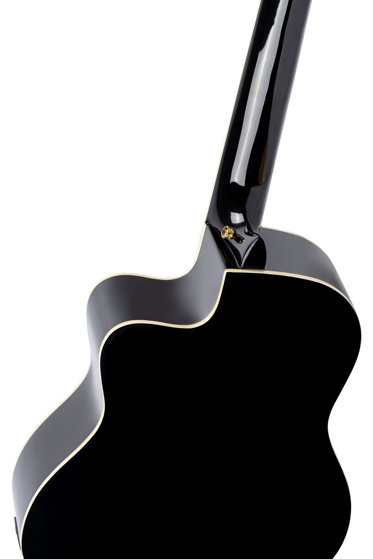 RCE141, pan coupé, EQ Ortega MagusPro, table épicéa massif, manche acajou (52 mm), noir brillant