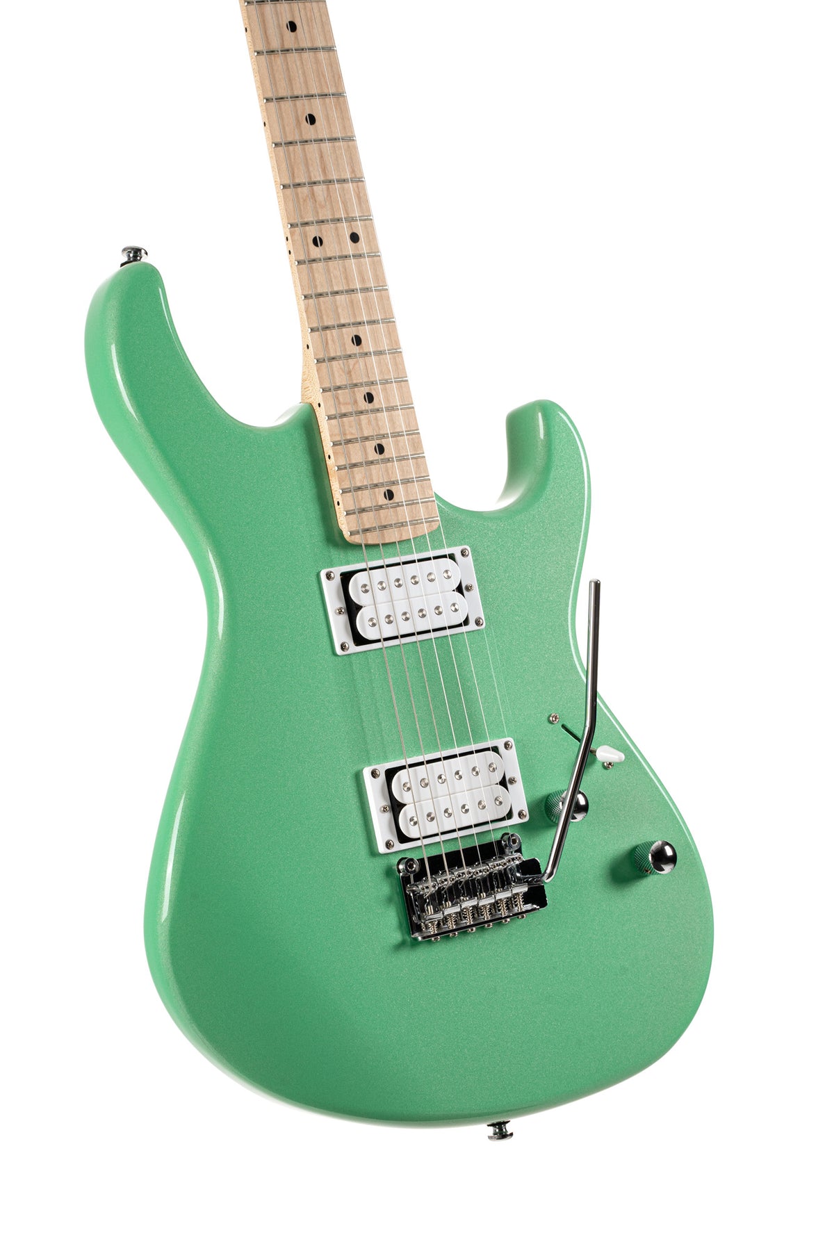 G250 SPECTRUM, corps tilleul, manche érable, touche érable, 2 micros double Cort Alnico V, trémolo, vert métallisé