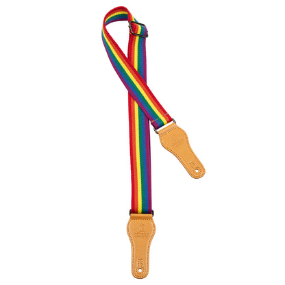 Courroie ukulélé, 100% coton, extrémités simili cuir, largeur 3.7 cm, longueur jusqu'à 139 cm, pride