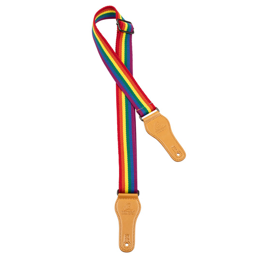 Courroie ukulélé, 100% coton, extrémités simili cuir, largeur 3.7 cm, longueur jusqu'à 139 cm, pride
