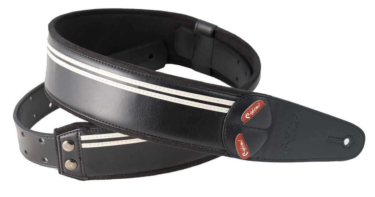 Courroie modèle RACE, extérieur synthétique, largeur 6 cm, longueur 100 à 145 cm, porte-médiators intégré, noir