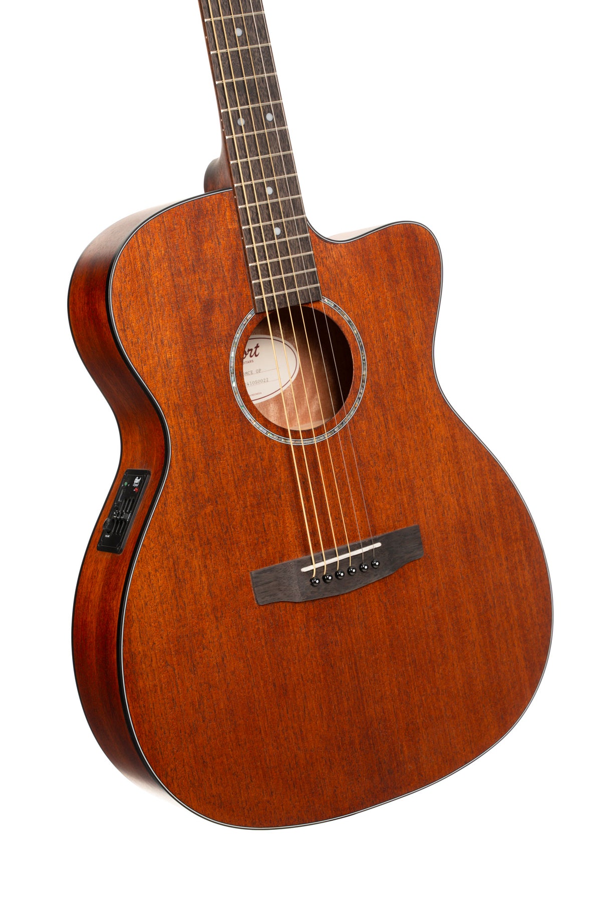 L60, forme Orchestra Model, pan coupé, table acajou massif, fond & éclisses acajou, touche laurier, EQ CE304T, pores ouverts