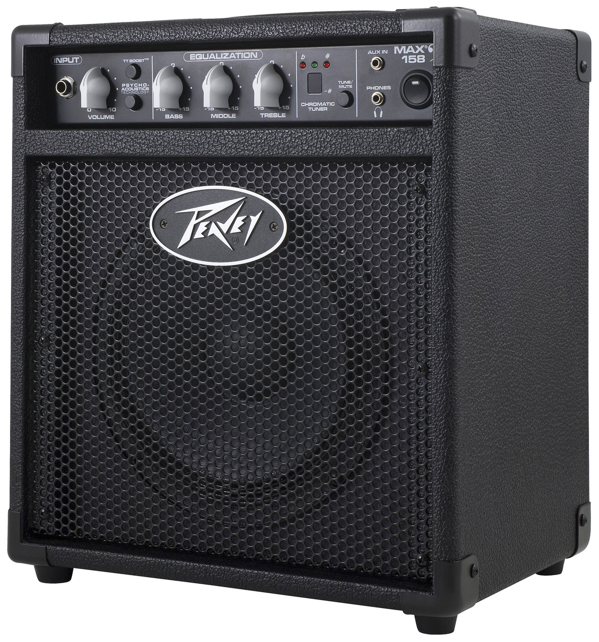 Ampli basse électrique 20W, HP 1x 8", EQ 3 bandes, entrée jack, entrée auxiliaire, finition noir