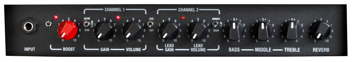 Ampli DUALTOP, 60W, 2 canaux, égalisation passive 3 bandes, switch Boost, sortie DI, avec alimentation 24V, noir