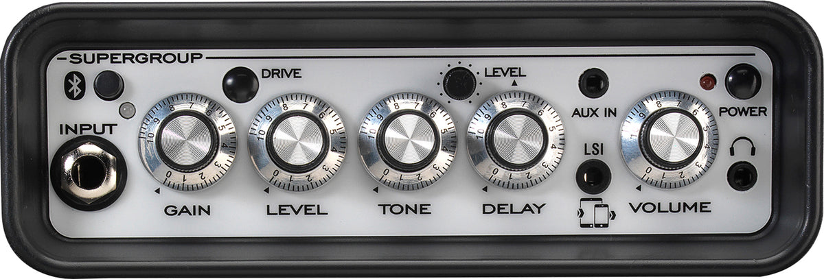 Ampli guitare MINI-STB-SG2 stéréo 2x 3W, connexion Bluetooth, look Supergroup, 2x HP 3", 2 canaux, connectique LSI, noir
