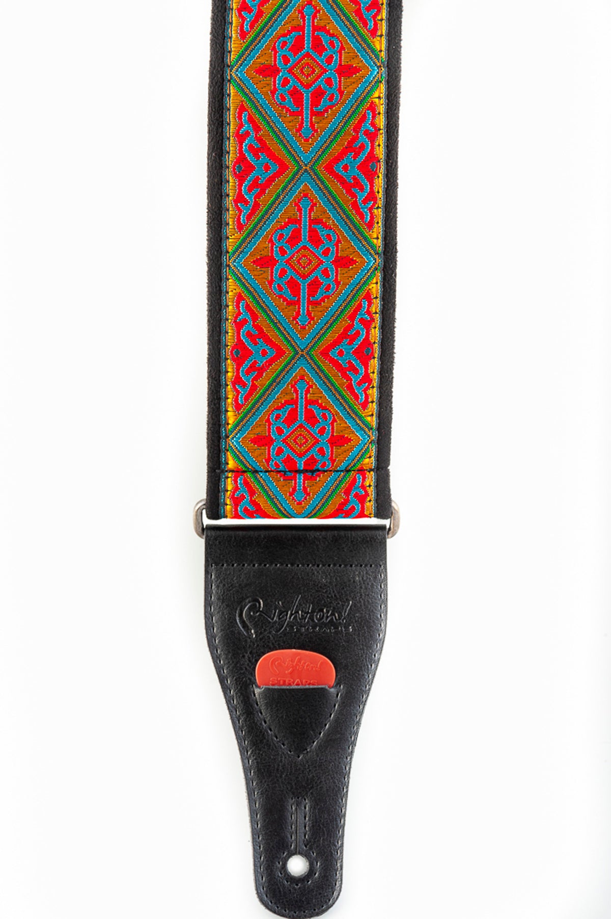 Courroie modèle HAFA, tissu Jacquard, largeur 6 cm, longueur 90 à 150 cm, porte-médiators intégré, rouge