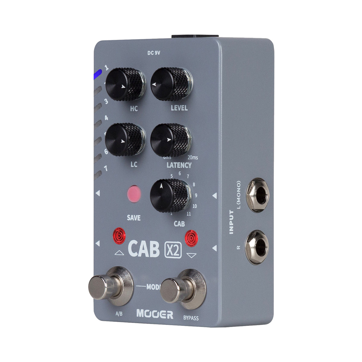 Pédale CAB X2, simulateur d'enceintes et de réponses impulsionnelles, 14 presets, 11 simulations d'enceinte préinstallées, gris