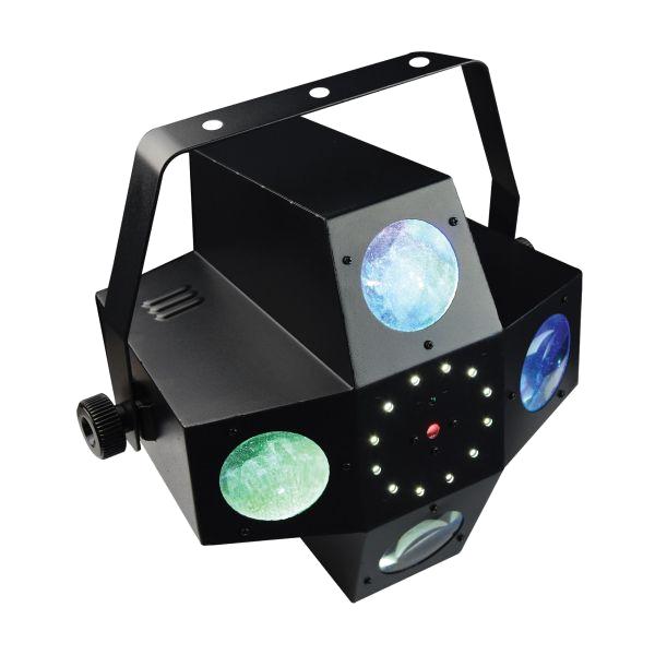 Power Lighting METEOR VII 3-in-1 Lighting Effects: Beam Moonflower, Strobe, Multi-point Red and Green Laser